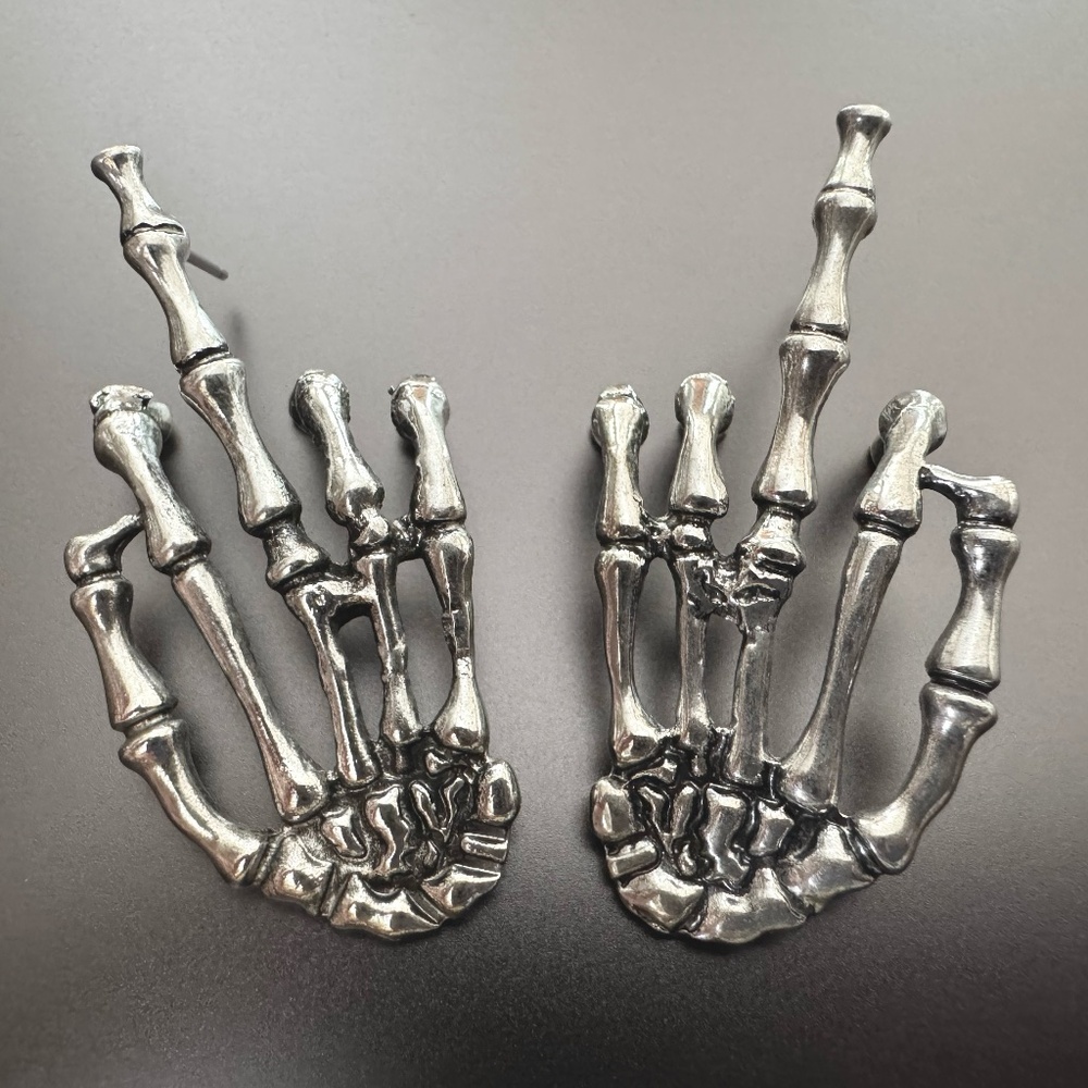Give No Fuxxx Skeleton Earrings - Dolls Kill
